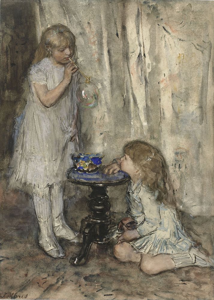 Two Girls Blowing Bubbles (c. 1880) by Jacob Maris