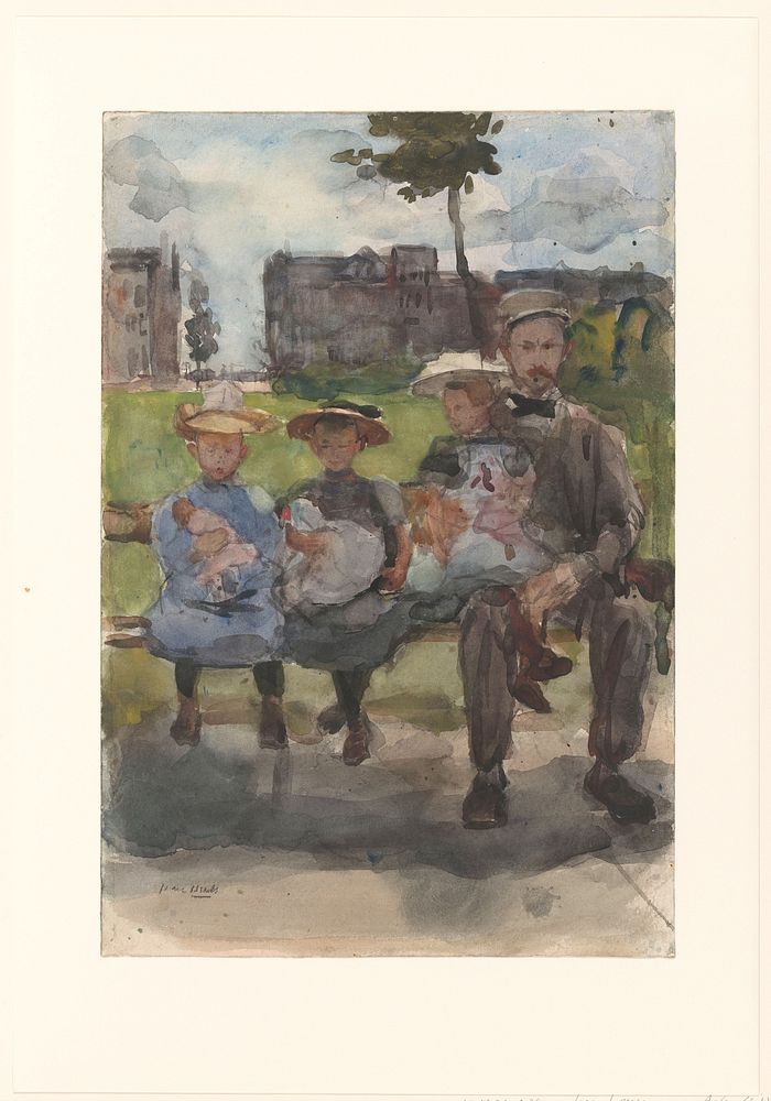 A Man with Three Girls on a Bench in the Oosterpark in Amsterdam (c. 1886 - c. 1904) by Isaac Israels