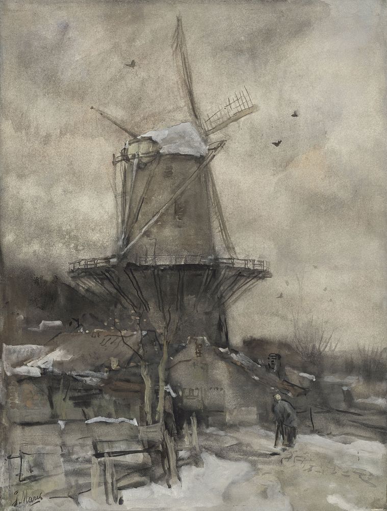 Een molen in de winter (1847 - 1899) by Jacob Maris