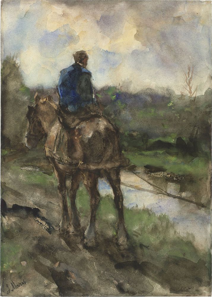 Jager te paard op het jaagpad (1847 - 1899) by Jacob Maris