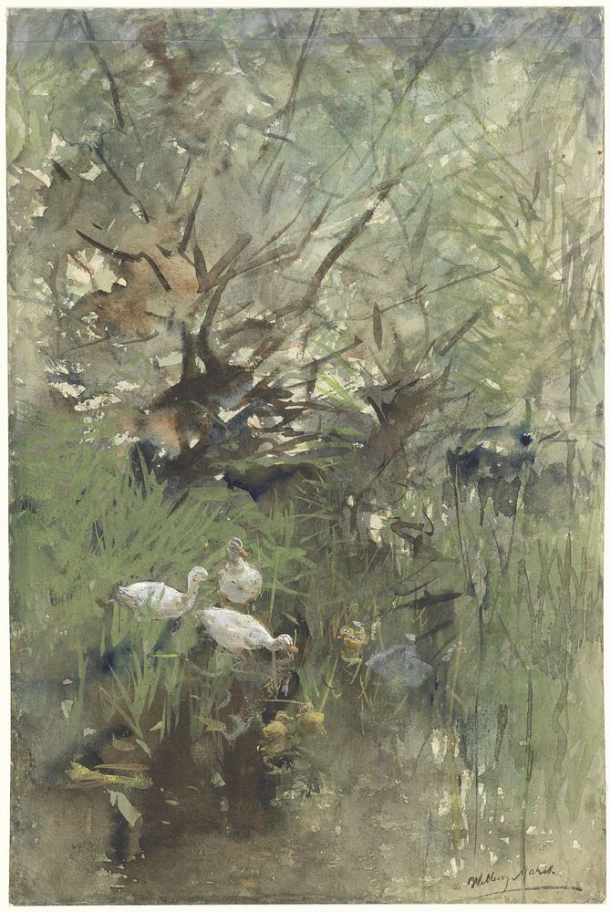 Eenden onder wilgen (1844 - 1910) by Willem Maris