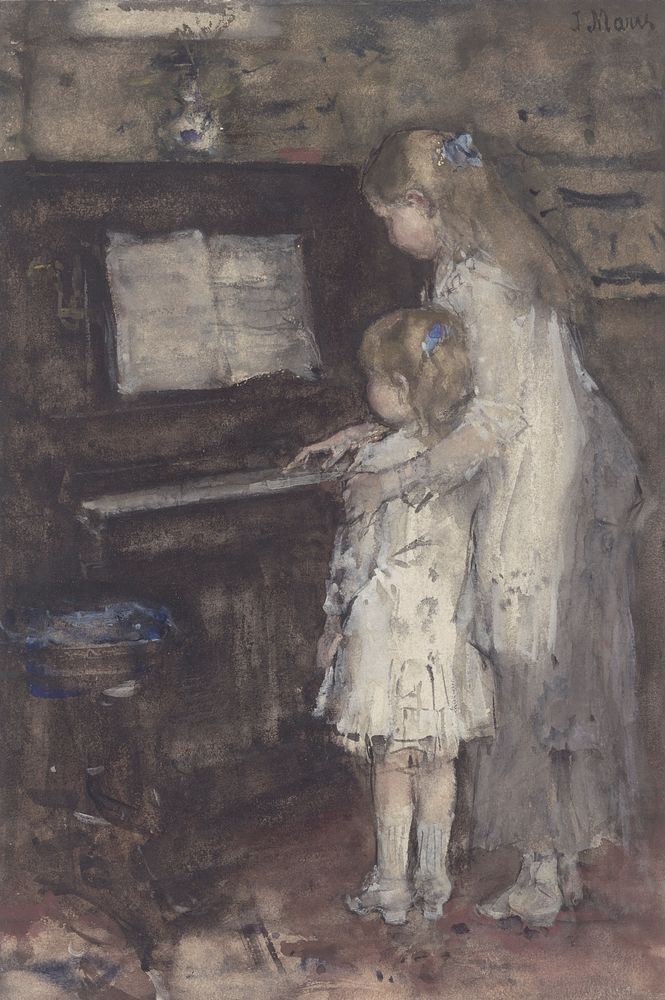 Two Girls at the Piano (c. 1880) by Jacob Maris