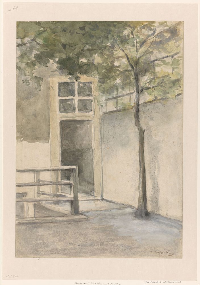 Gezicht op een binnenplaats vanuit het atelier van de kunstenaar in de Kazernestraat te Den Haag (1834 - 1903) by Johan…