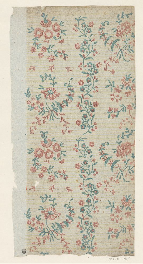 Blad met alternerend banenpatroon van slingerende rank en van bloemen (1700 - 1850) by anonymous