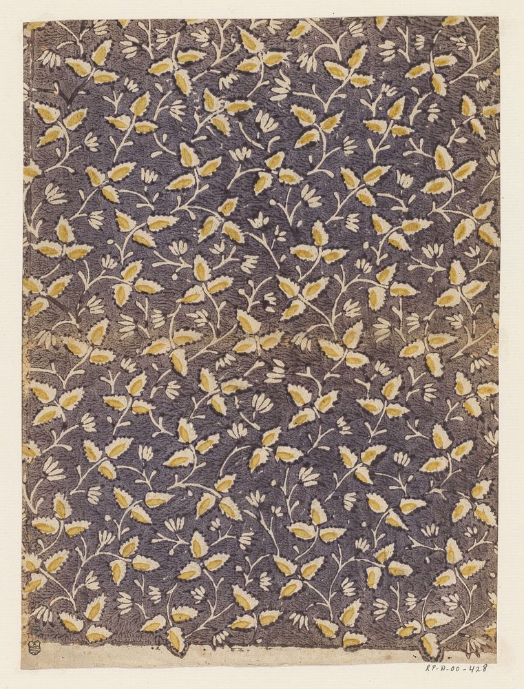 Blad met strooipatroon van uitgespaarde blaadjes (1700 - 1850) by anonymous
