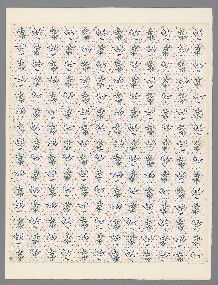 Blad met strooipatroon van afwisselend bloemmotief (1800 - 1900) by anonymous