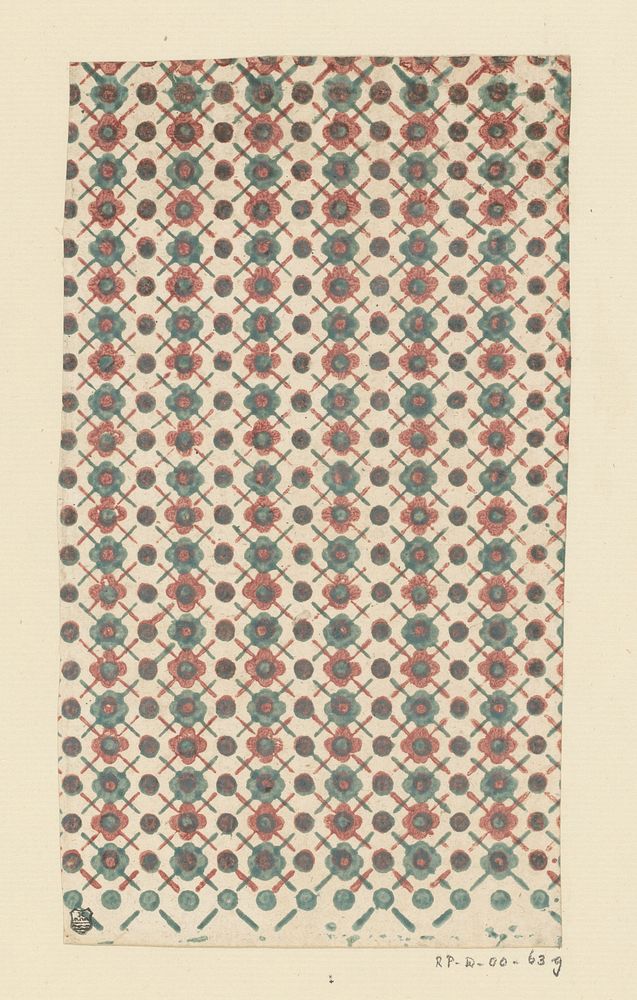 Blad met banenpatroon van bloemmotief op kruisvorm (1750 - 1900) by anonymous