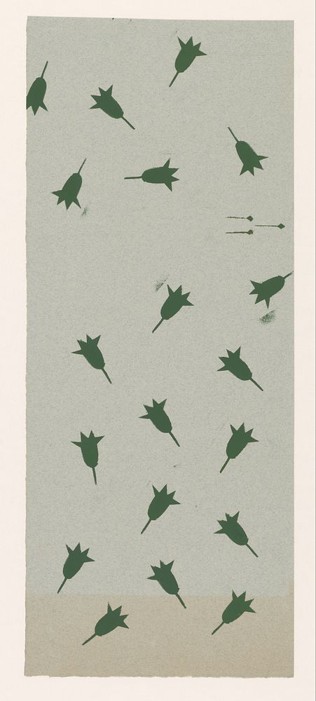 Gesjabloneerd papier met strooipatroon van bloemmotief in groen op lichtgroen papier (1900 - 1969) by anonymous