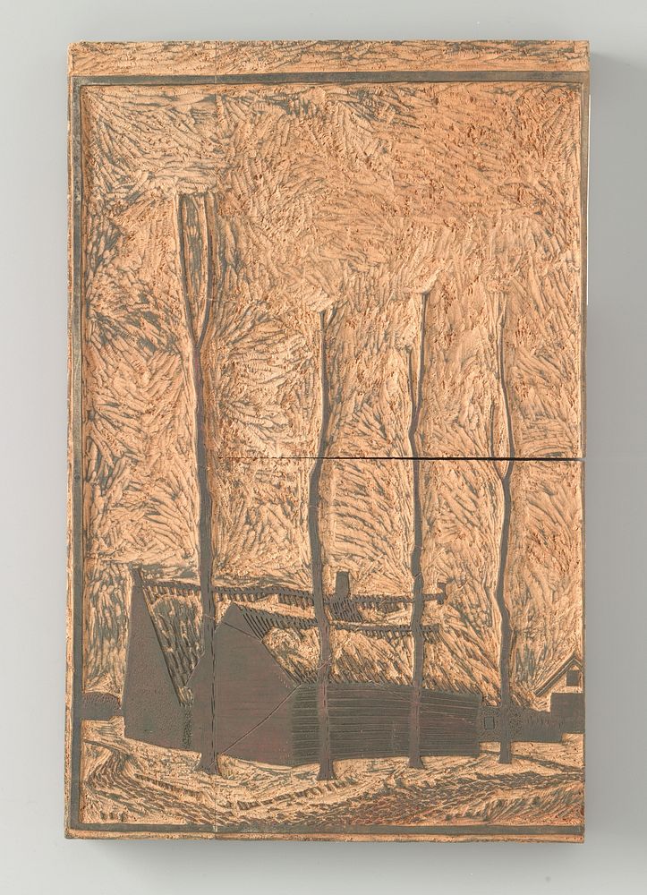 Vier bomen bij huizen (1919) by Julie de Graag