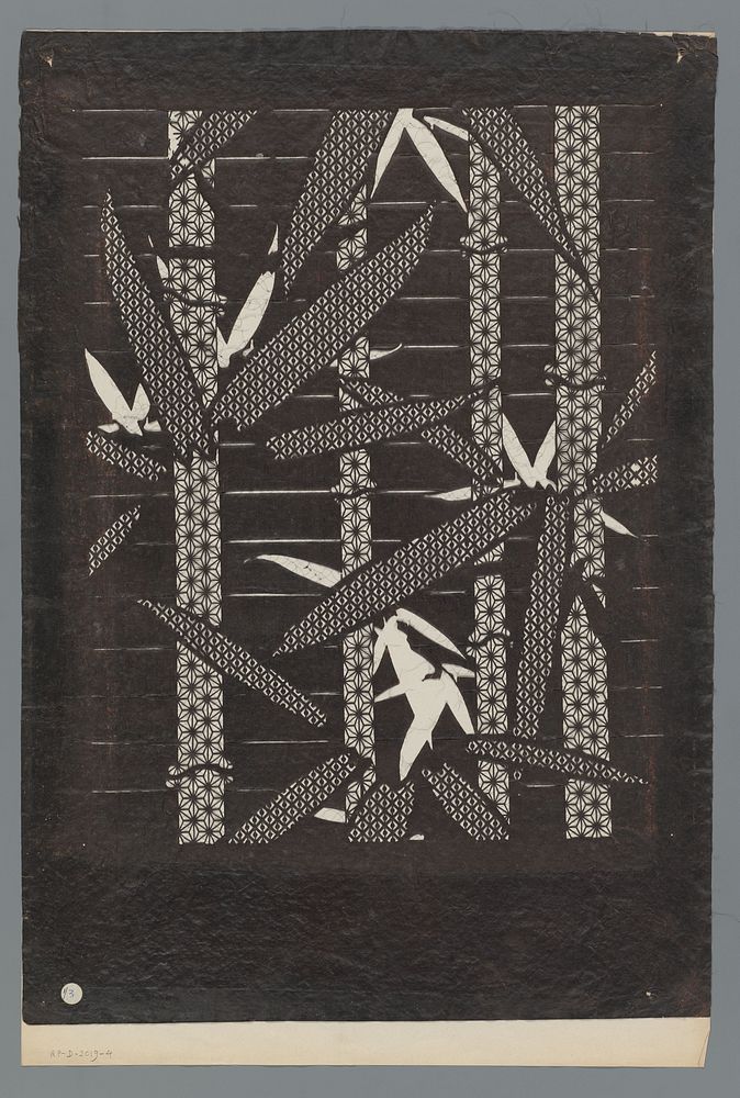 Sjabloon met bamboebladeren en sierstroken (1800 - 1909) by anonymous
