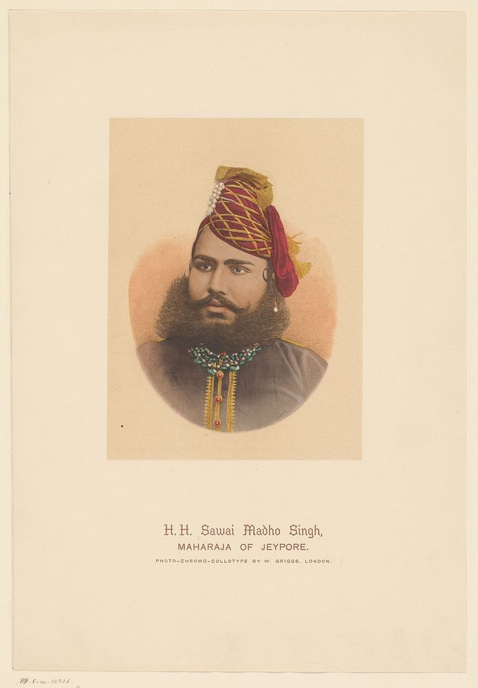 Portret van maharadja Madho Singh II (1880 - 1900) by William H Griggs and William H Griggs