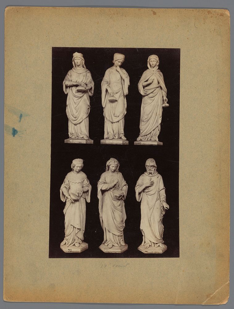 Zes sculpturen van vrouwen en een geketende man (c. 1875 - c. 1900) by anonymous
