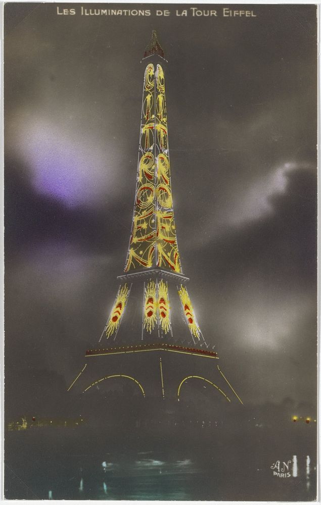 Eiffeltoren bij nacht met het woord 'Citroën' in de verlichte letters (c. 1925) by anonymous