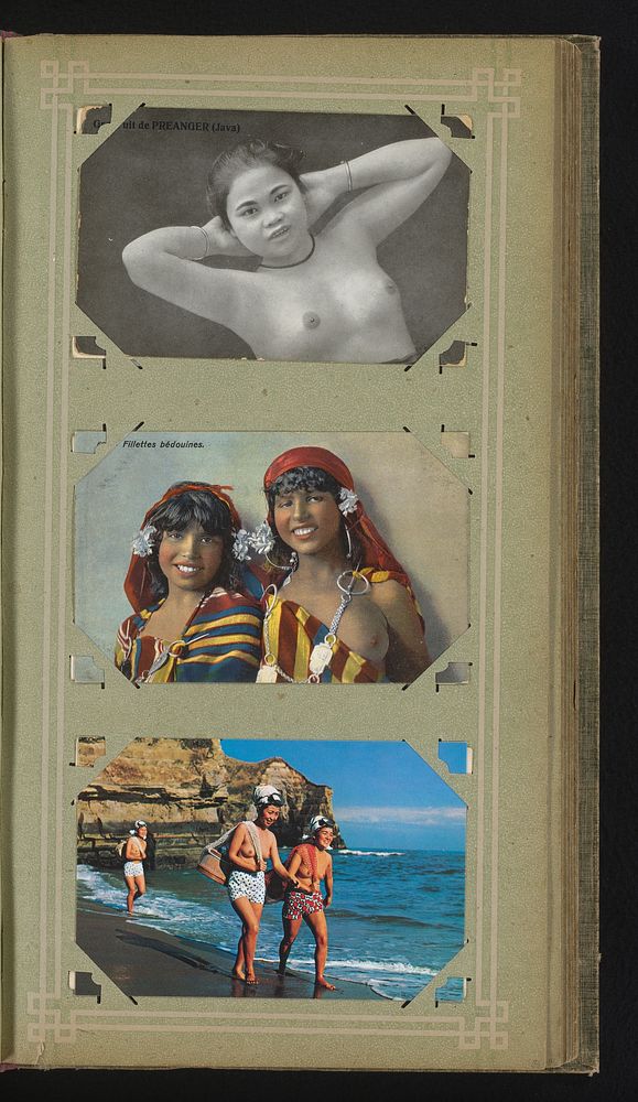 Drie portretten van vrouwen met ontbloot bovenlichaam (1900 - 1930) by anonymous