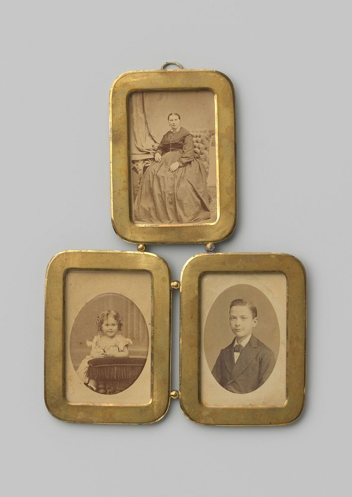 Drie portretten van een onbekende vrouw, een onbekend meisje en een onbekende jongen (1866 - 1896) by Louis Robert Werner…
