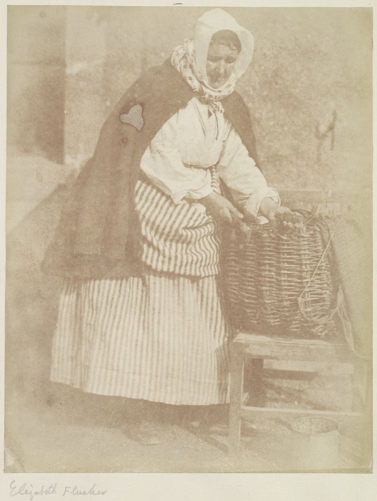 Portret van Barbara Flucker, vissersvrouw in Newhaven, bij een mand met oesters (1843 - 1847) by Hill and Adamson
