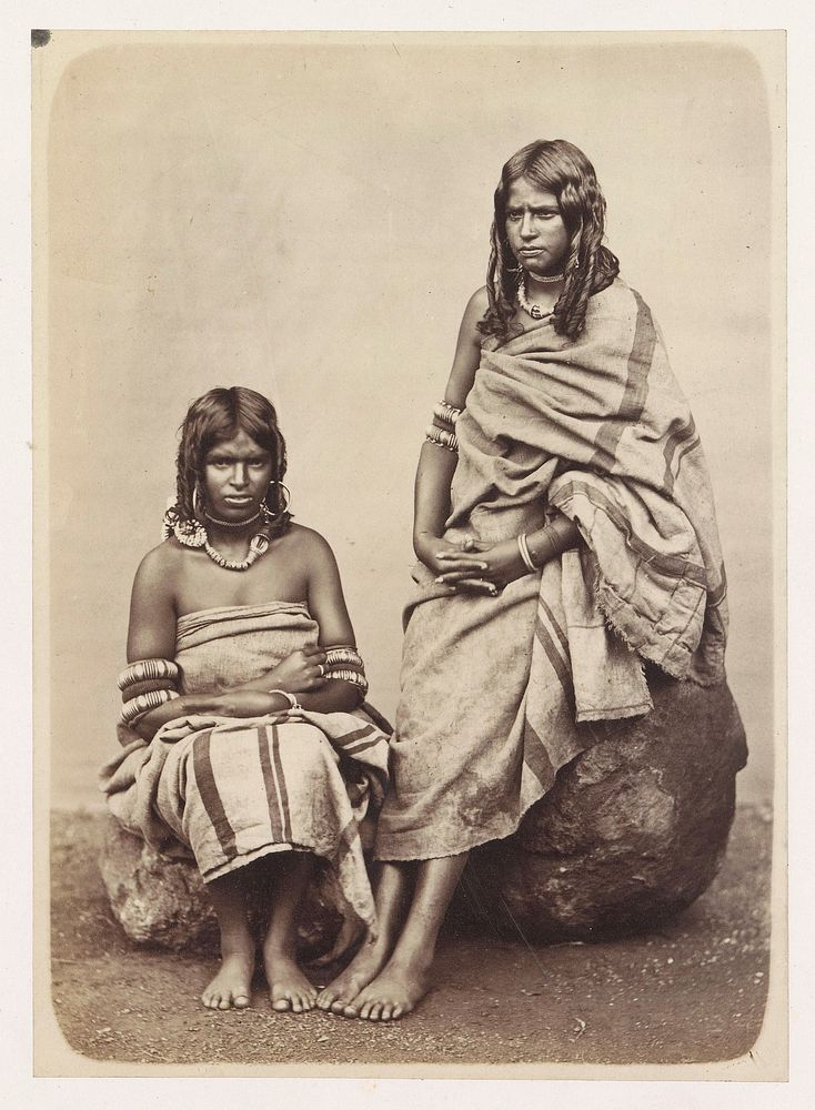 Portrait of two unknown Toda women from the Nilgiri hills, Tamil Nadu, India (1860 - 1890) by A T W Penn