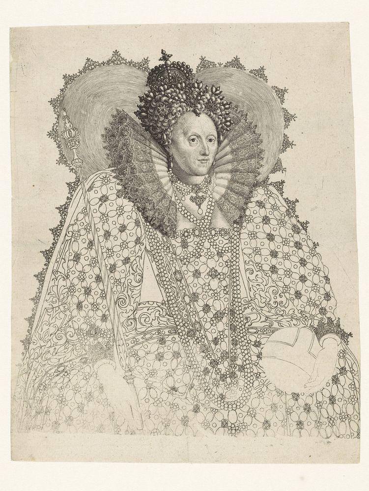 Portret van Elizabeth I Tudor, koningin van Engeland (after 1603 - 1637) by Crispijn van de Passe I and Isaac Oliver