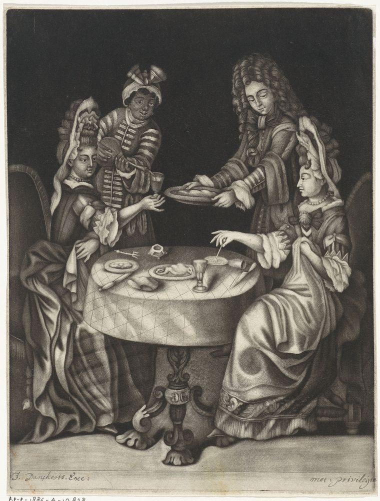 Twee dinerende vrouwen (1650 - 1701) by anonymous and Justus Danckerts