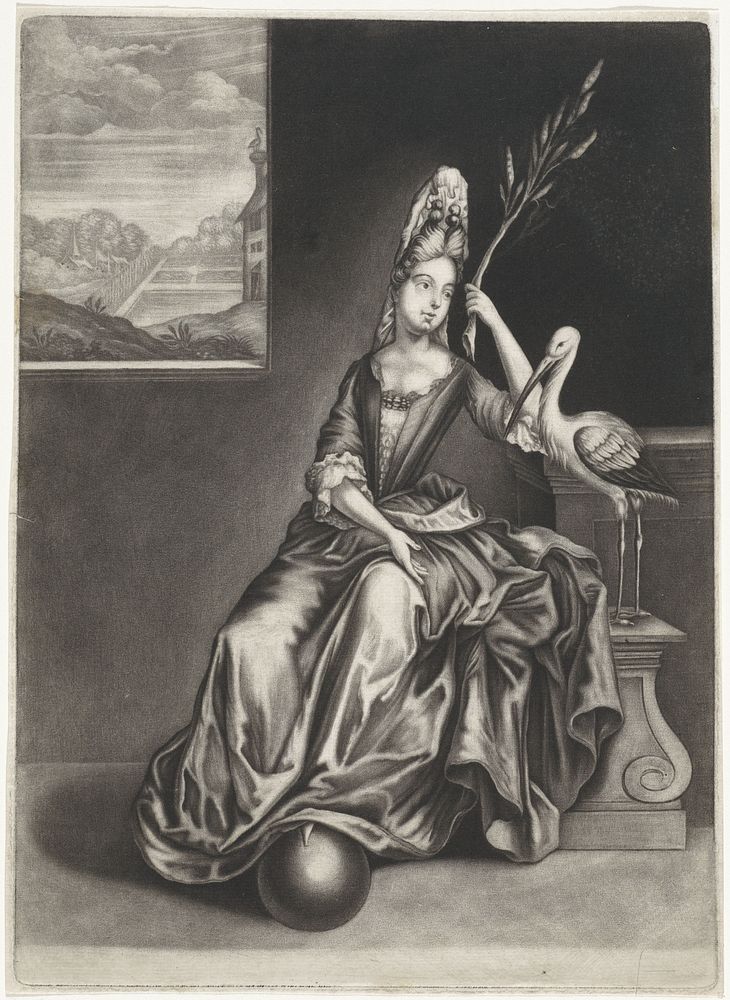 Vrouw met een ooievaar (1650 - 1800) by anonymous
