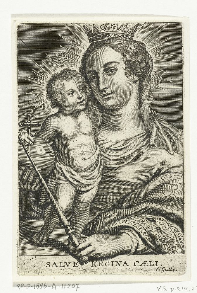 Gekroonde Maria met Kind met globe en scepter (1596 - 1678) by Schelte Adamsz Bolswert, Peter Paul Rubens and Cornelis Galle…