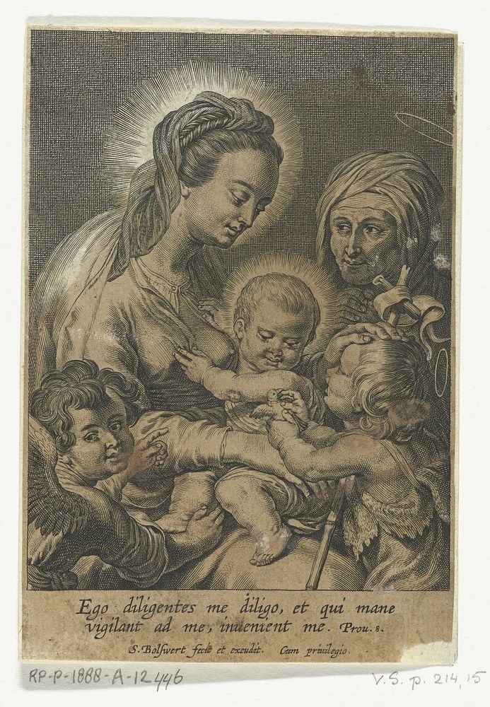 Maria met Kind en Johannes de Doper als kind met Anna (1596 - 1659) by Schelte Adamsz Bolswert, Peter Paul Rubens and…