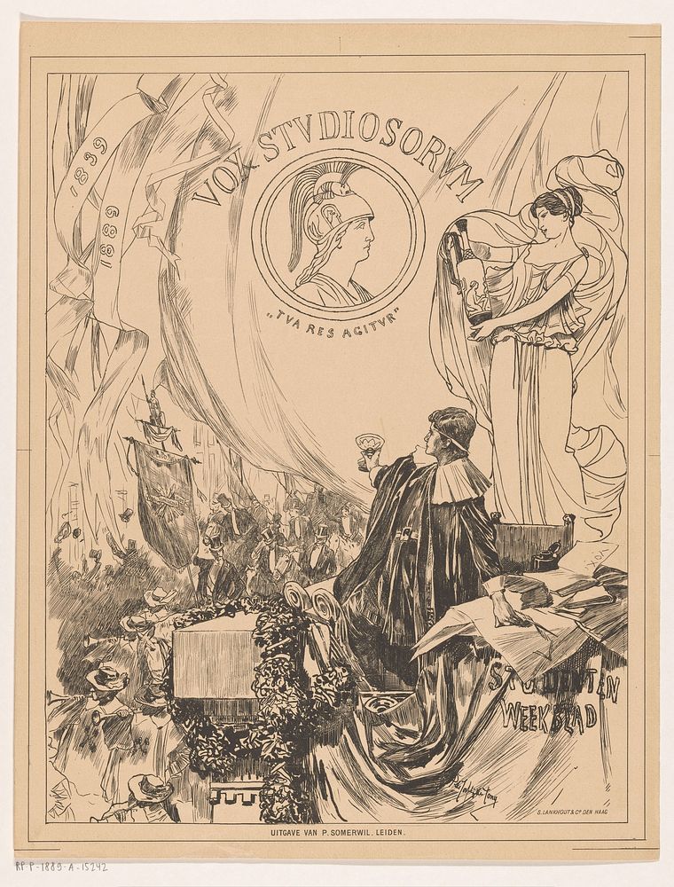 Gedenkblad van Vox Studiosorum, ter gelegenheid van het 50 jarig bestaan der Studentensocieteit Minerva te Leiden (1889) by…