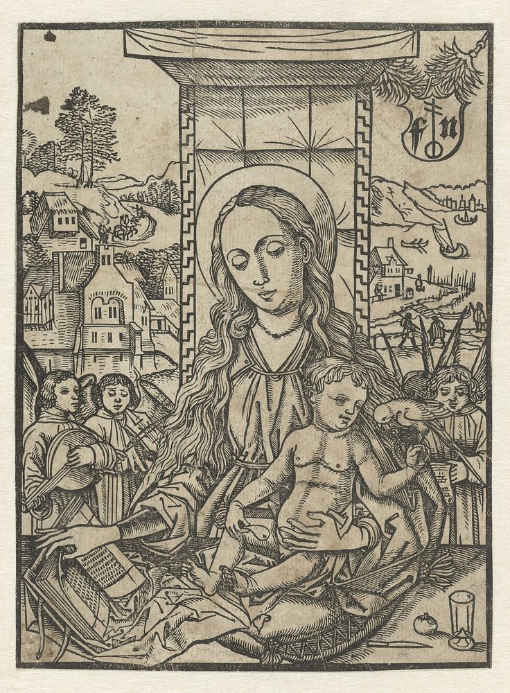 Maria en kind met papegaai (1490 - 1500) by Monogrammist FN graveur and Martin Schongauer