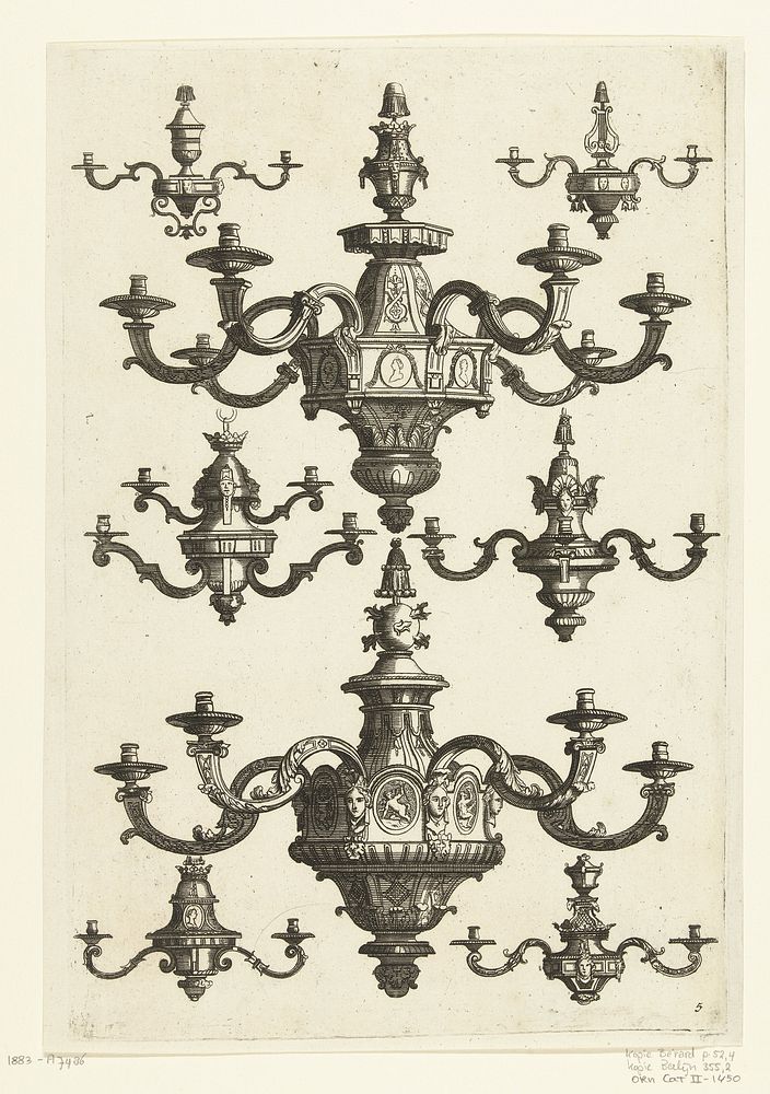 Twee grote en zes kleine kroonluchters (after 1703 - before 1800) by anonymous, Daniël Marot I and anonymous