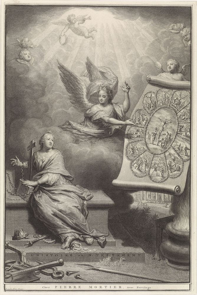 Engel toont het geketende geloof het martelaarschap van Christus en de twaalf Apostelen (1700) by Jan Luyken, anonymous…