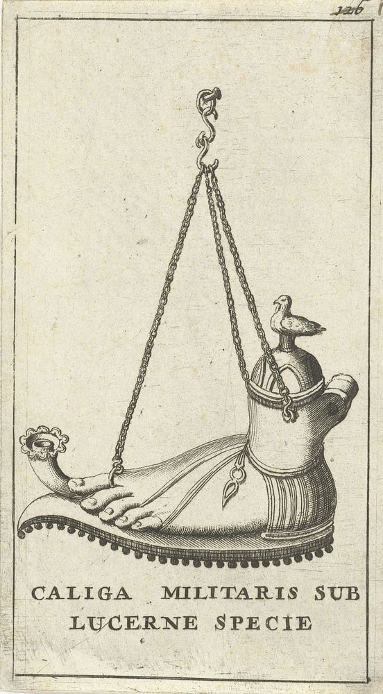 Olielamp in de vorm van een voet met sandaal (1682) by Jan Luyken, weduwe Jasper Goris and Dirk Goris