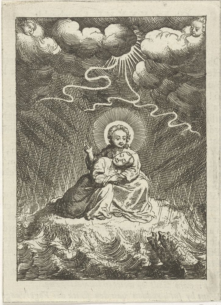 Gepersonifieerde ziel slapend op Christus' schoot tijdens onweer en storm (1678 - 1687) by Jan Luyken and Pieter Arentsz II