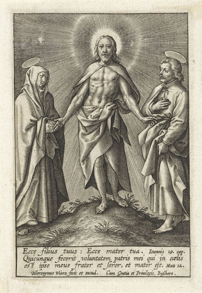 Herrezen Christus vergezeld door Maria en Johannes de Doper (1563 - before 1619) by Hieronymus Wierix, Hieronymus Wierix and…
