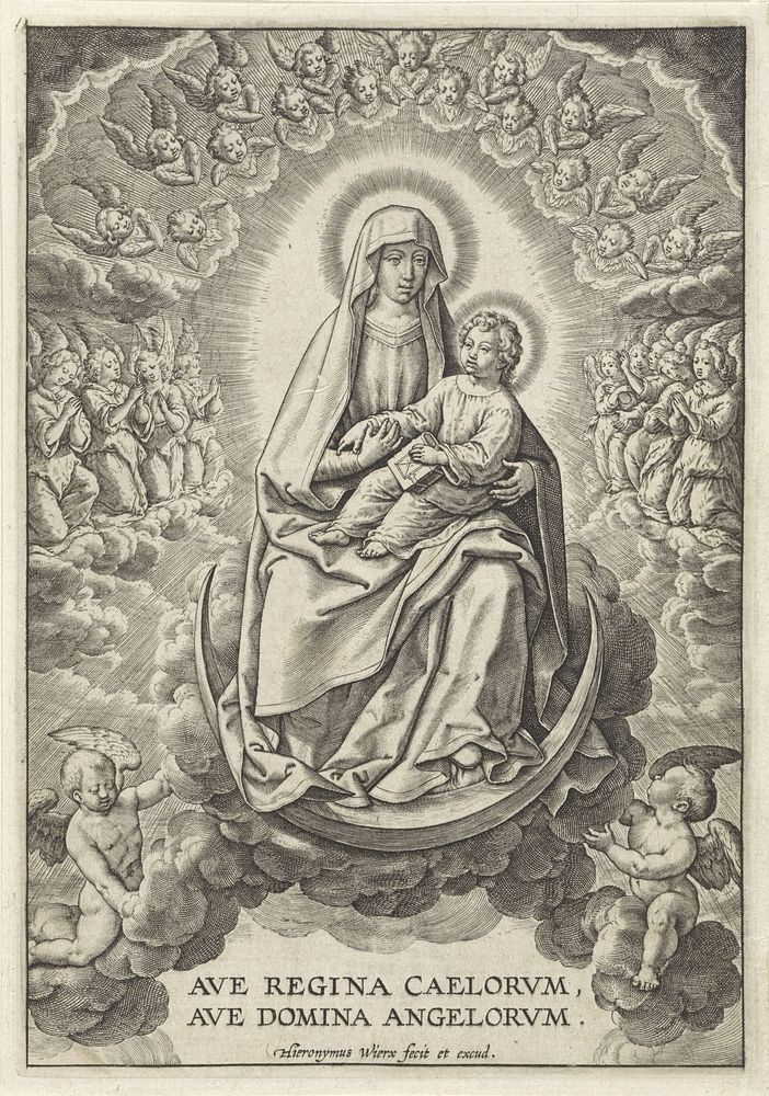 Maria met het Christuskind op de maansikkel (1563 - before 1613) by Hieronymus Wierix and Hieronymus Wierix