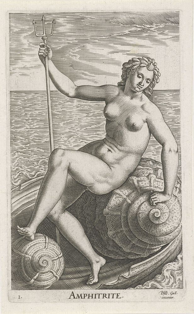 Zeegodin Amphitrite (1587) by Philips Galle, Philips Galle and Philips Galle