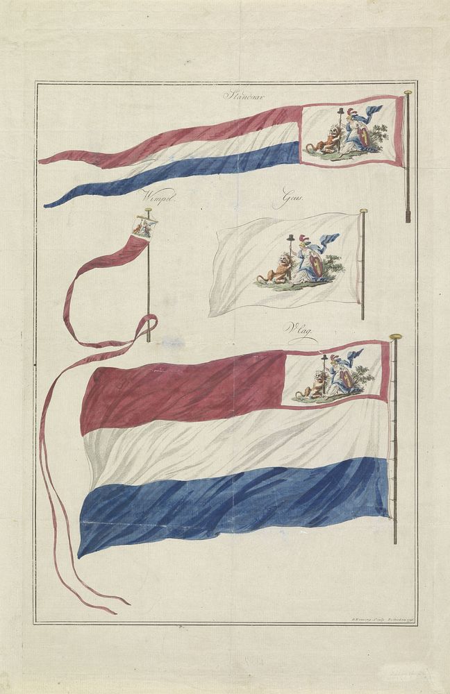 Vlaggen van de marine van de Bataafse Republiek, 1796 (1796) by Hendrik Roosing
