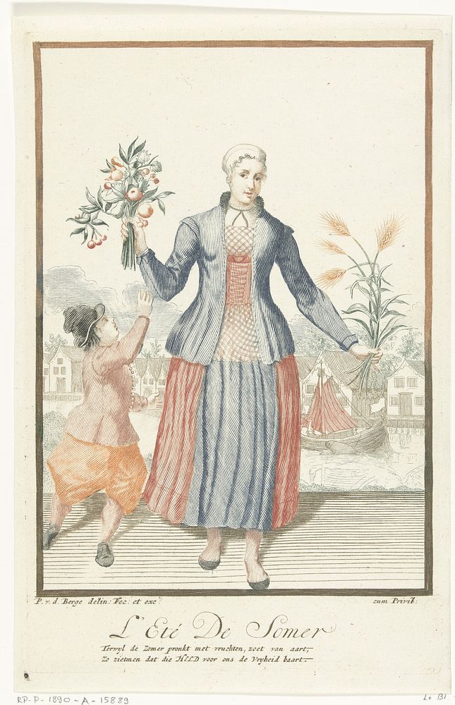 Jonge vrouw met vruchten en korenaren (1695 - 1697) by Pieter van den Berge, Pieter van den Berge, Pieter van den Berge and…