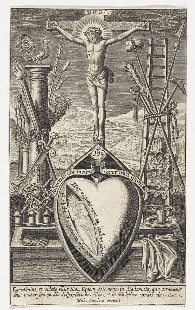 Maria, in geopend hart, bij graf van Christus (1610 - 1672) by Wierix and Michael Snijders