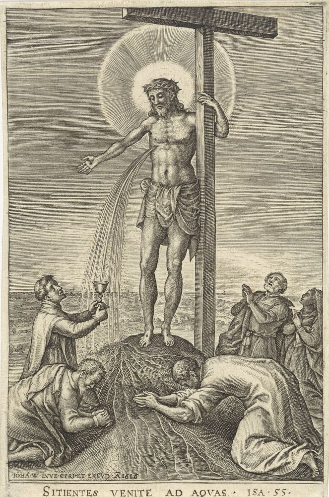 Monnik vangt het bloed van Christus op (1616) by Johannes Wierix, Johannes Wierix and Johannes Wierix