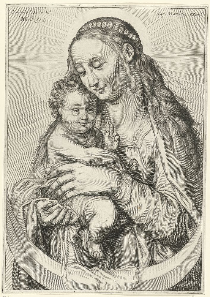 Maria met Kind en maansikkel (1610 - 1612) by Jacob Matham, Hendrick Goltzius, Jacob Matham and Rudolf II van Habsburg Duits…