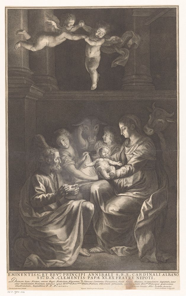 Geboorte van Christus (1713) by Jean Charles Allet, Pietro Antonio de Pietri, Simone Cantarini, Clemens XI, Jean Charles…