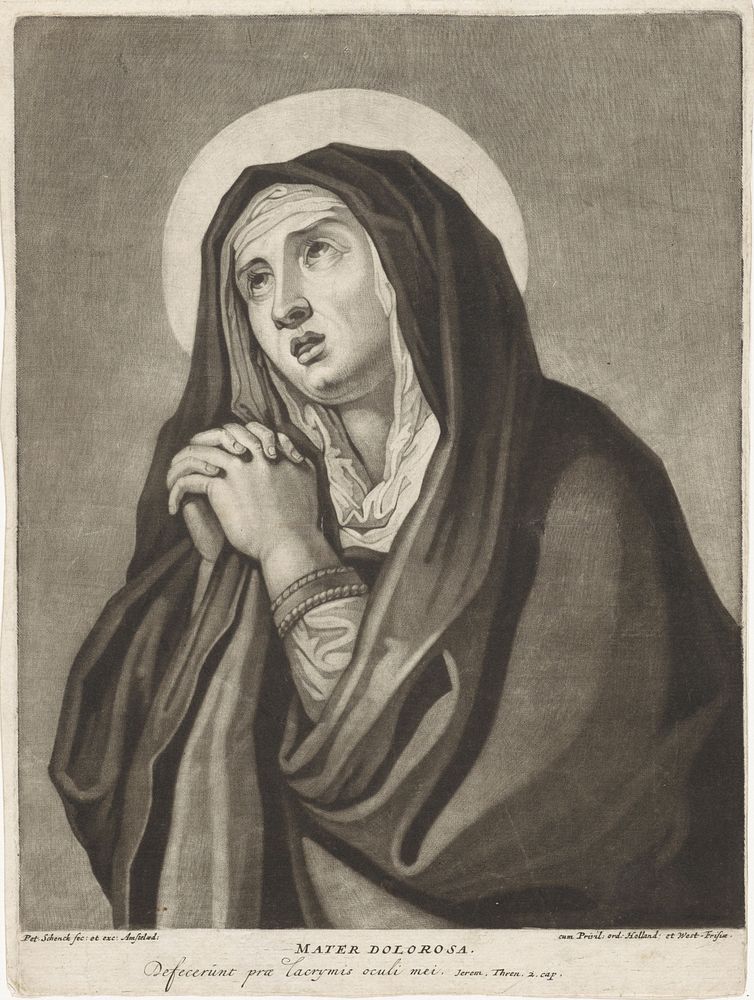Maria als Mater Dolorosa (1670 - 1713) by Pieter Schenk I, Charles Le Brun and Pieter Schenk I