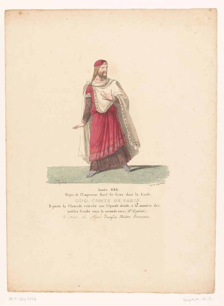 Kostuum van Odo I, koning van West-Francië uit de tragedie Le Siège de Paris (1826) by Martin Sylvestre Baptiste, Henri…