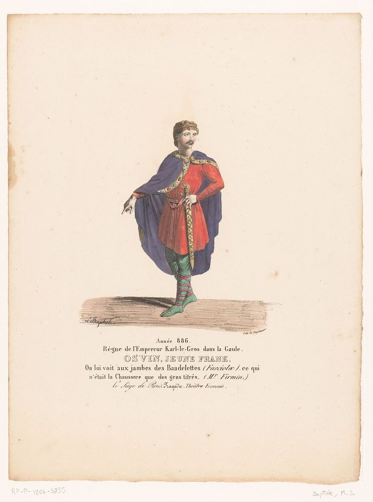 Kostuum van de jonge Frank Osvin uit de tragedie Le Siège de Paris (1826) by Martin Sylvestre Baptiste, Henri Duponchel…
