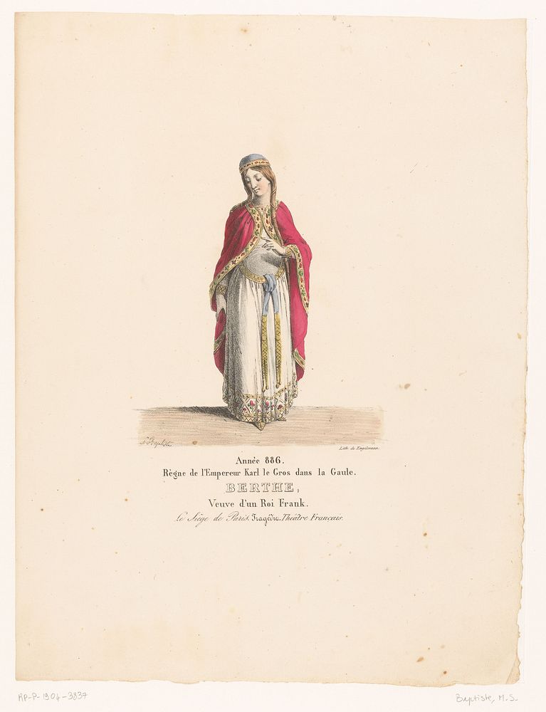 Kostuum van koningin Berthe uit de tragedie Le Siège de Paris (1826) by Martin Sylvestre Baptiste, Henri Duponchel, Jean…
