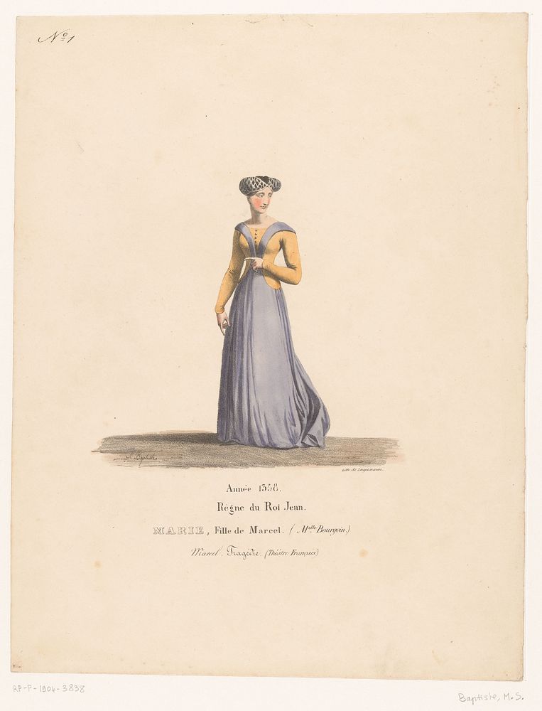 Kostuum van Marie Marcel uit de tragedie Marcel (1827) by Martin Sylvestre Baptiste, Henri Duponchel, Jean Alaux and…