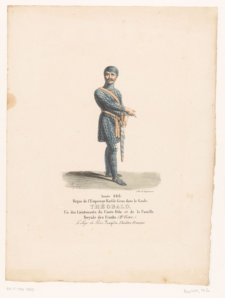 Kostuum van ridder Théobald uit de tragedie Le Siège de Paris (1826) by Martin Sylvestre Baptiste, Henri Duponchel, Jean…
