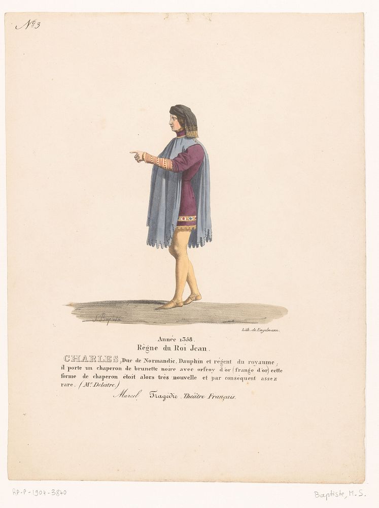 Kostuum van de dauphin Karel van Valois uit de tragedie Marcel (1827) by Martin Sylvestre Baptiste, Henri Duponchel, Jean…