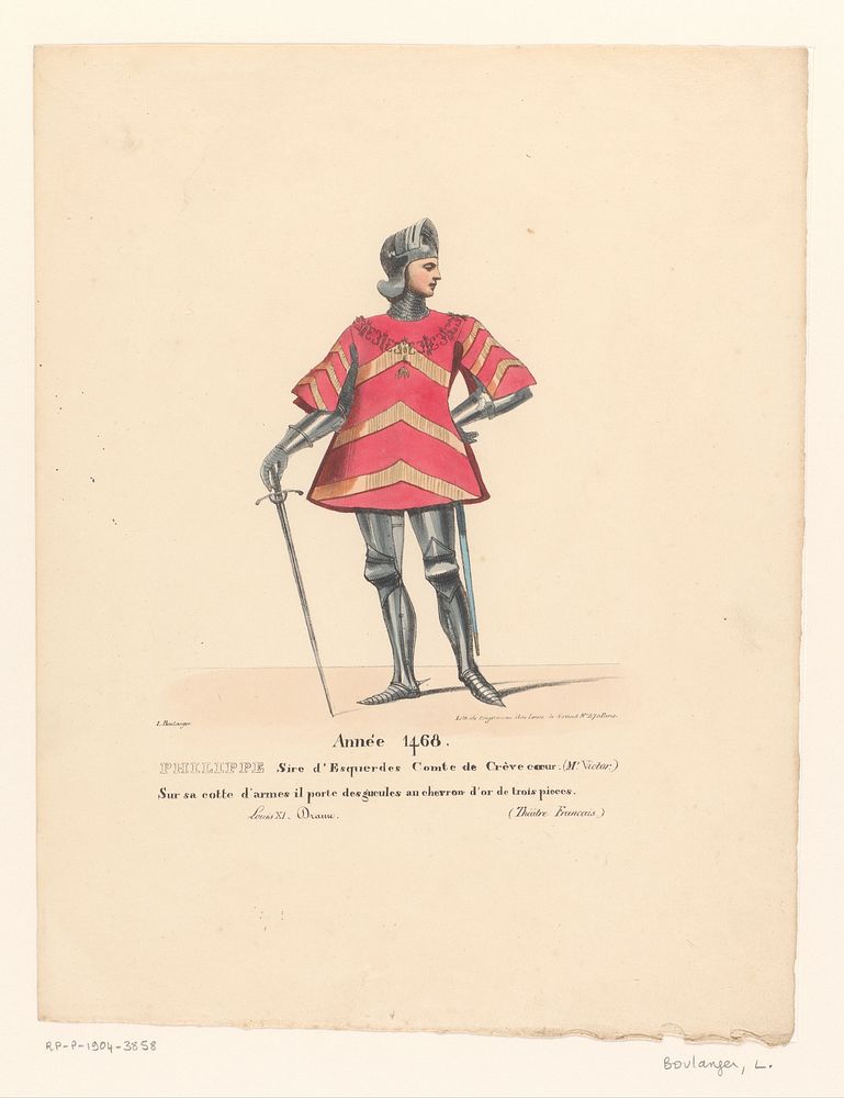 Kostuum van Philippe de Crèvecoeur d'Esquerdes uit het drama Louis XI à Péronne (1826) by Louis Boulanger, Henri Duponchel…