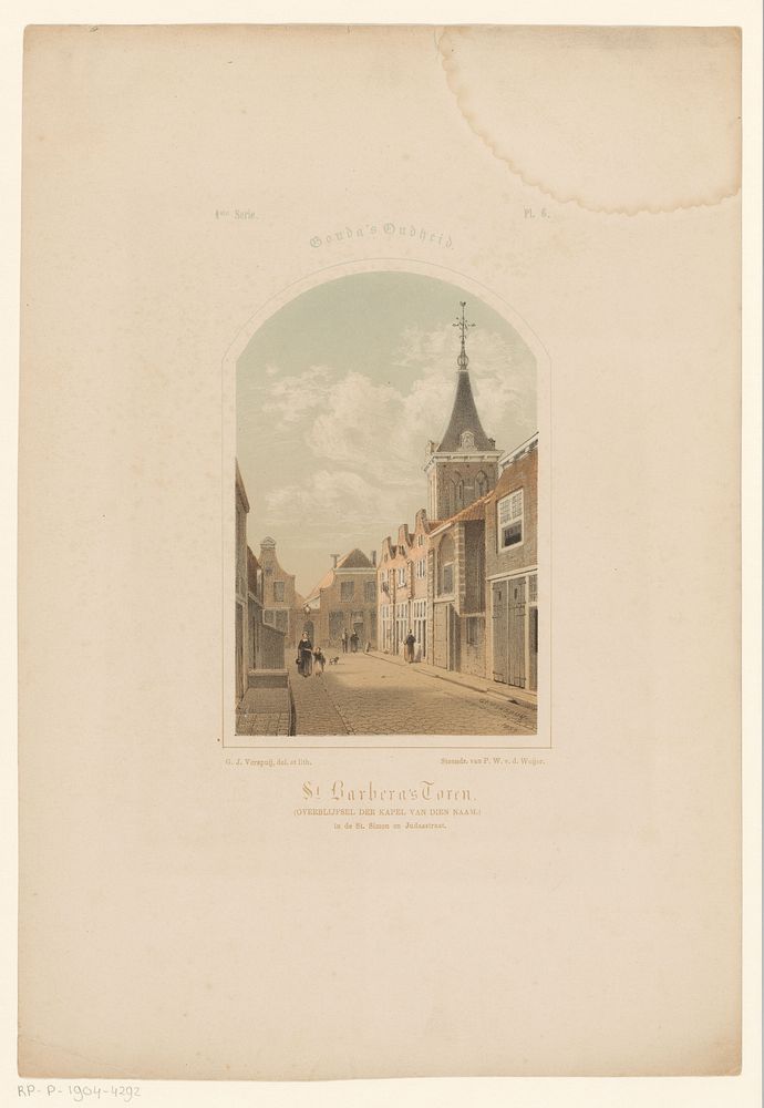 Gezicht op de Barbaratoren te Gouda (1859) by Gijsbertus Johannes Verspuy, Gijsbertus Johannes Verspuy and Pieter Wilhelmus…